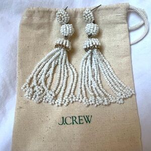 J. Crew Ivory Beaded Tassel Earrings